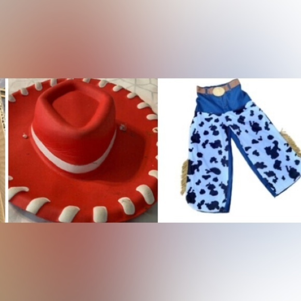 Disney Red Cowgirl Hat and Blue Cowprint Costume Pants Set